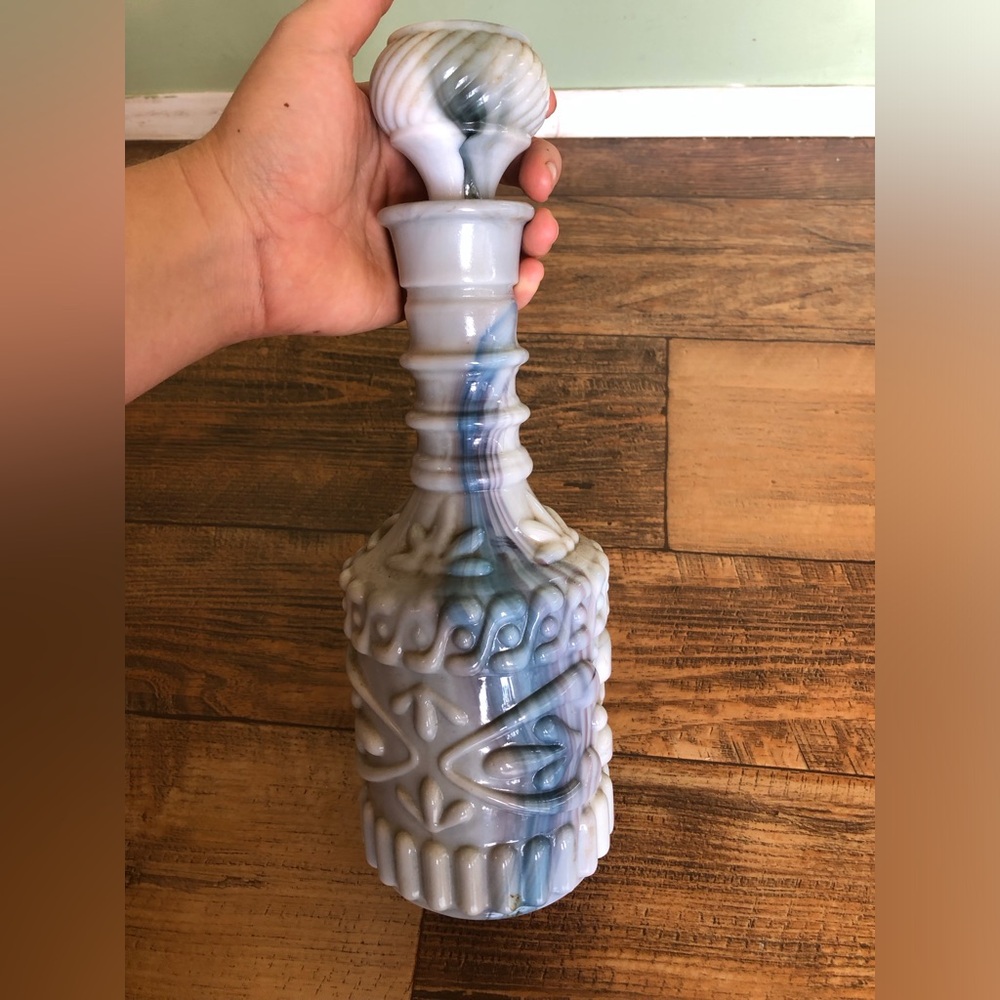 VTG Gray White Swirl Glass Jim Beam Decanter Genie Liquor Bottle Stopper Empty